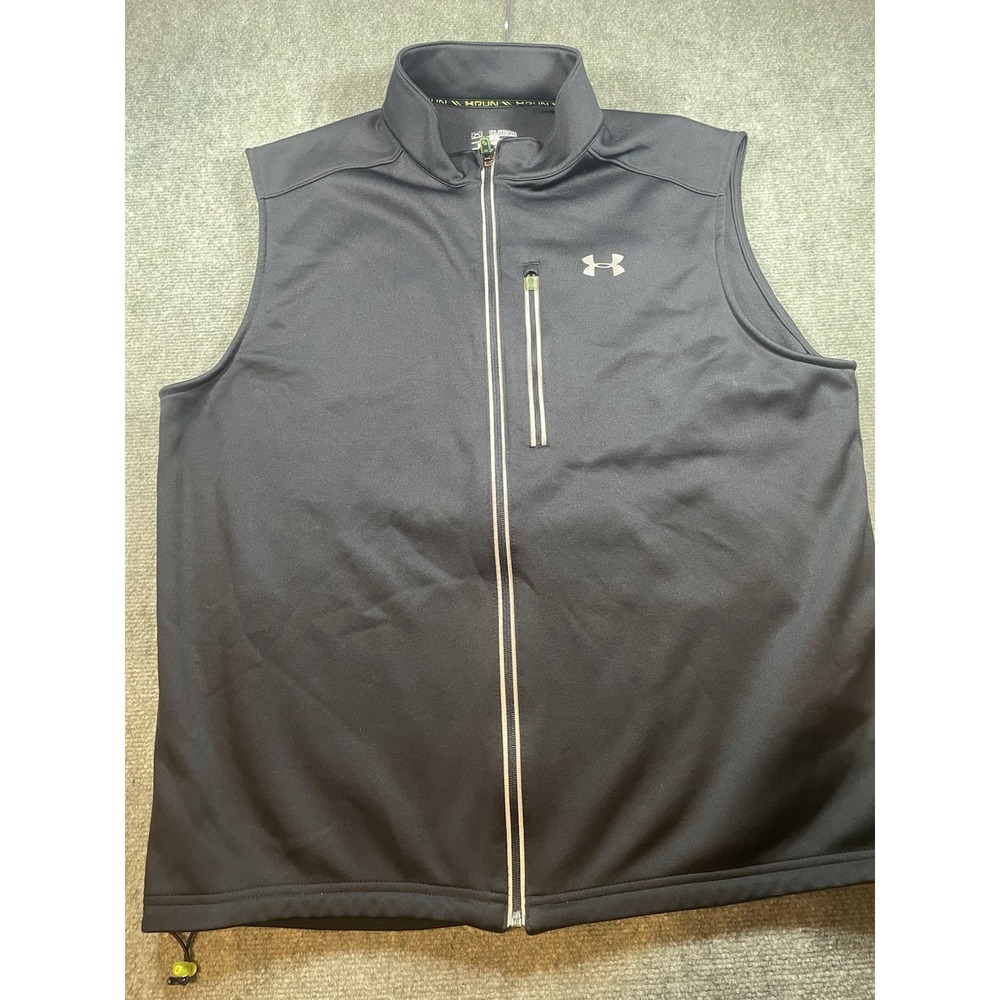 Under Armour Men's Black Cold Gear Reflective Full Zip Run Vest Pockets- Size 2x